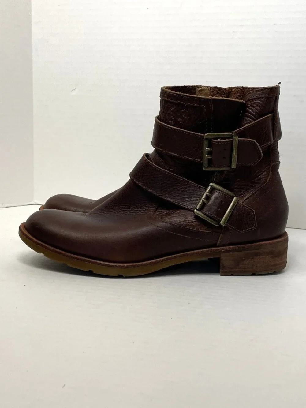 Sofft Boots Sz 9 M Brinson Embossed Leather Side-Zip Brown Short Ankle Booties
